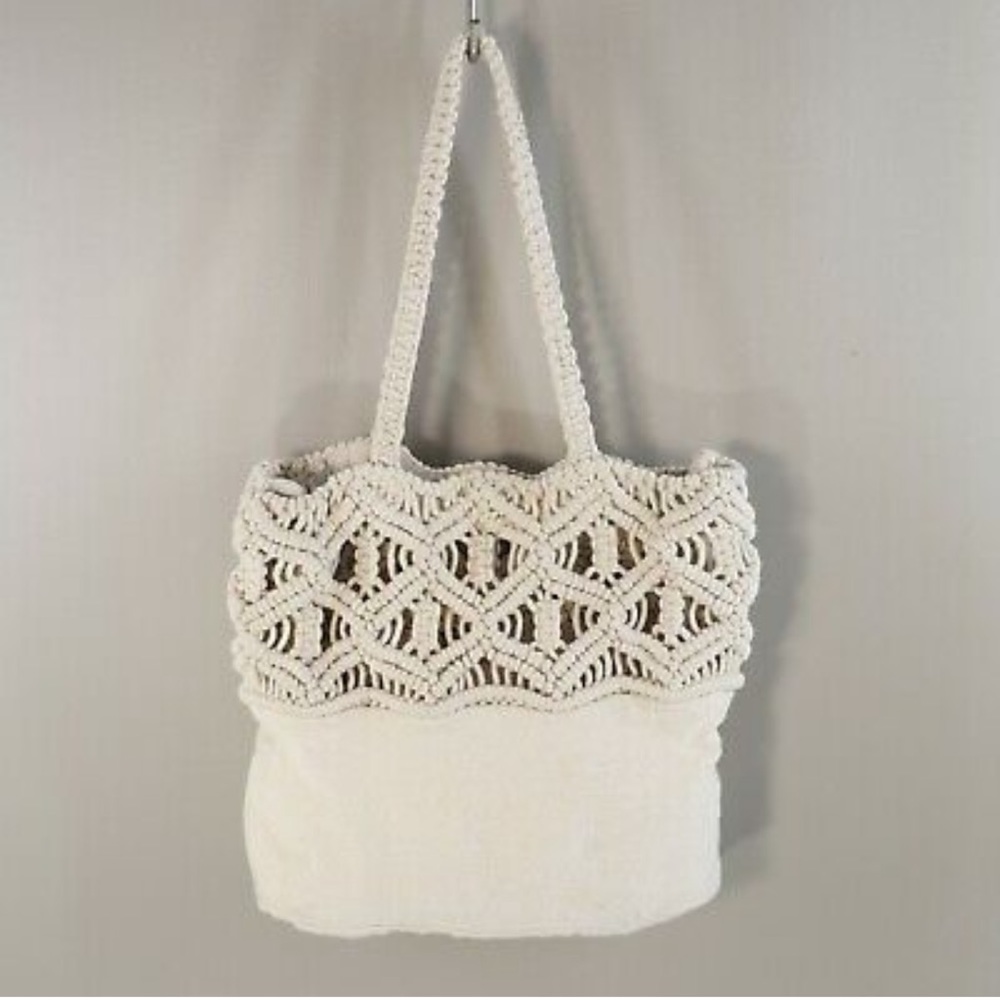 Macramé canvas bag cream color